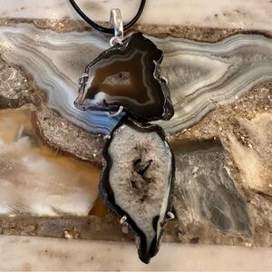 2180 Elegant Black and Silver Geode Necklace